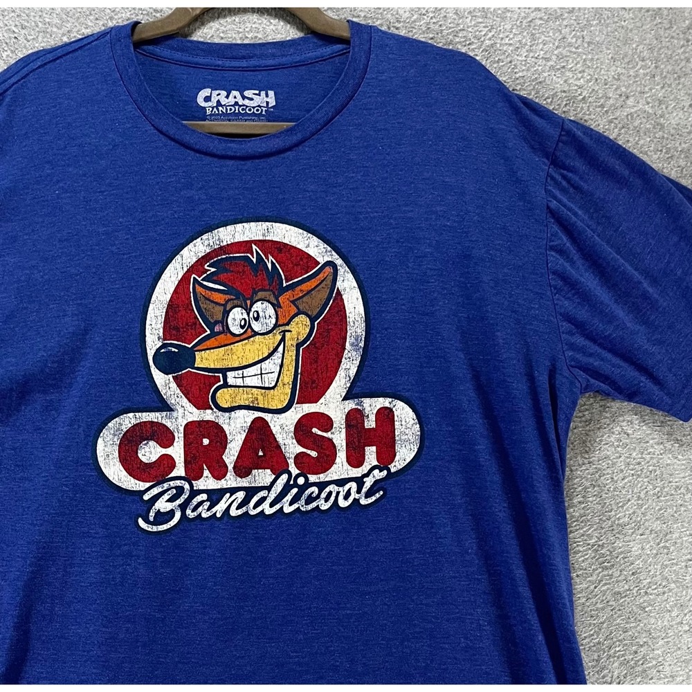 Crash Bandicoot Graphic Tee‎ Shirt Mens L Blue Cotton Blend Retro Gamer Style